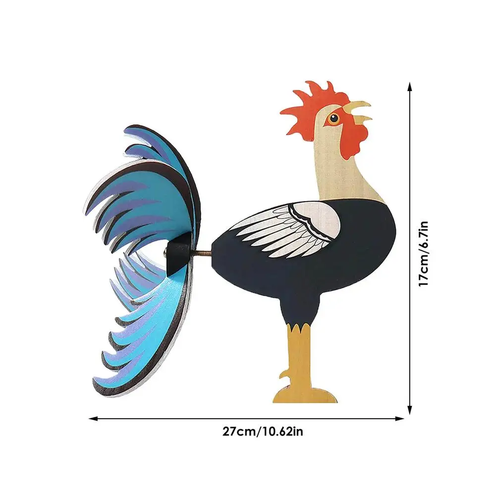

Creative Rooster Windmill Garden Yard Art Wind Spinner Decoration Lifelike Wooden Cock Animal Sculpture Lawn Garden Ornaments