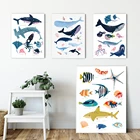 Настенная картина для детской комнаты с акварелью, морской рыбой