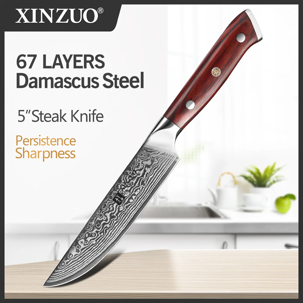 

XINZUO 5'' Steak Knife High Carbon Japanese Damascus Steel Blade Kitchen Knife Razor Sharp Newarrival Chef Knife Kitchen Tools