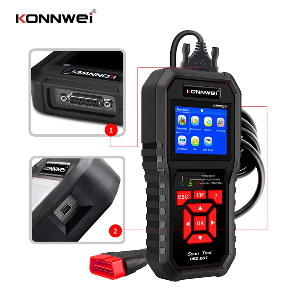 Профессиональный OBD2 сканер автомобильный KW850 считыватель кодов OBD II и EOBD