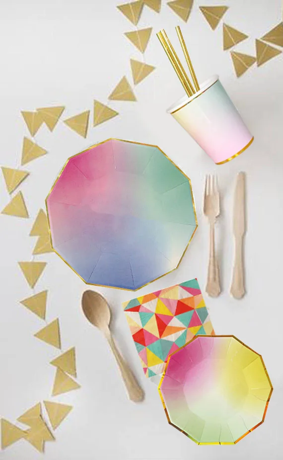 Розовые вечерние чные принадлежности в виде единорога на 8 человек украшения для