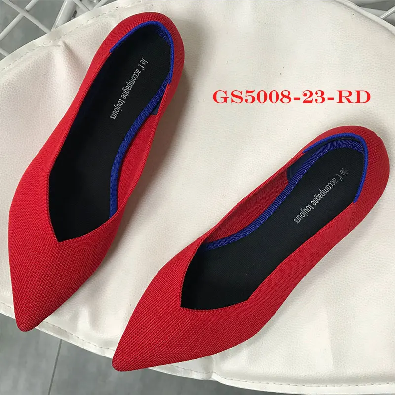 5008-23 Red Flats Genshuo/Женская обувь на плоской подошве; Zapatos de Mujer; женские балетки на плоской подошве; слипоны с острым носком; женская повседневная обувь; мягкие лоферы - Цвет: 5008-23 Red Flats