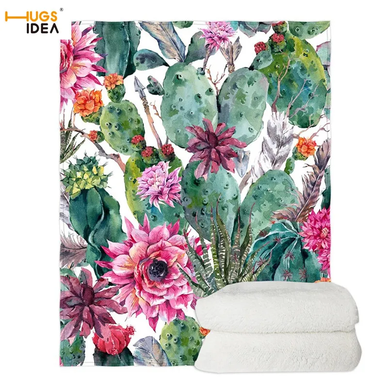 

HUGSIDEA Blanket Beautiful Cactus Pattern Soft Sofa/Couch Blanket Spring Air Condition Blanket Cactus Flower Printed Blanket