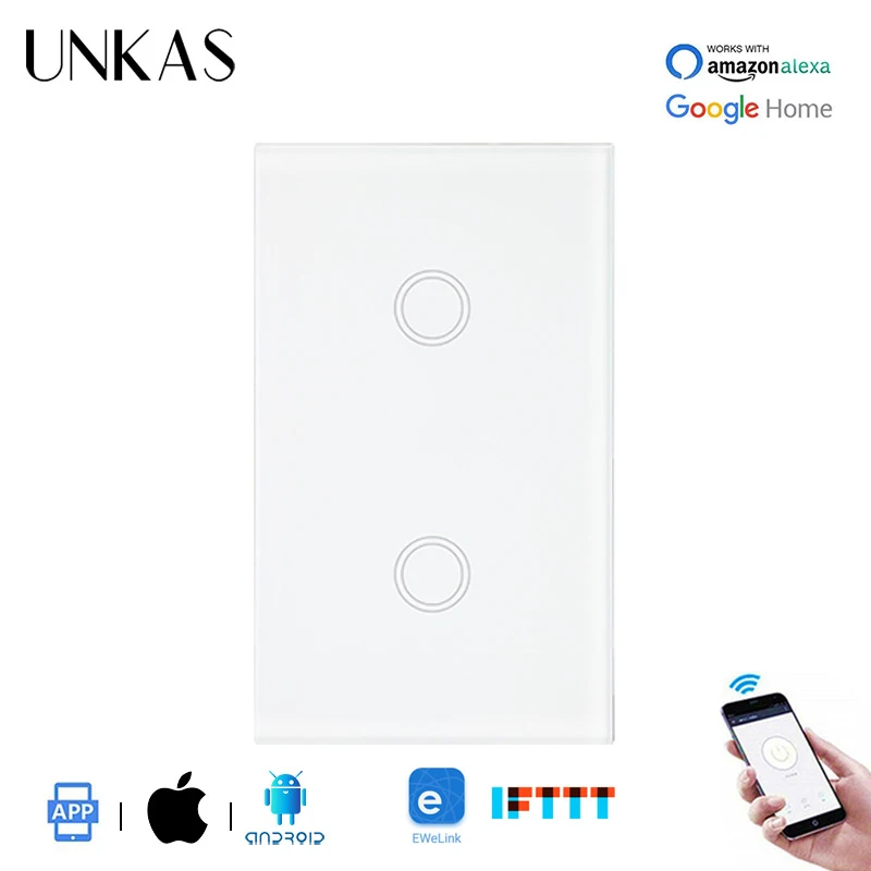 Настенный выключатель UNKAS из закаленного стекла 2 клавиши автоматизация умного