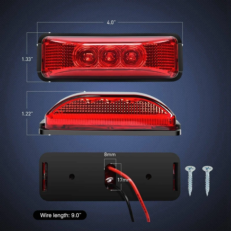 2PCS 24V 3.9Inch 3 LED Truck Trailer Light Front Rear Side Marker Lights Clearance Indicator Lamp Waterproof | Автомобили и
