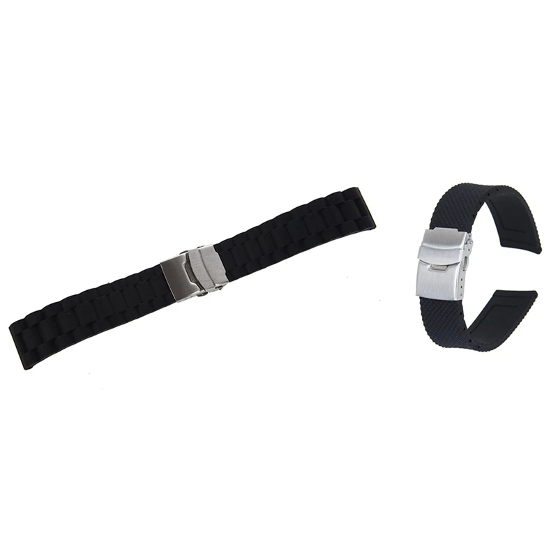

Черный силиконовый водонепроницаемый ремешок для часов для дайвинга, 22 мм, A & B, 2 шт.