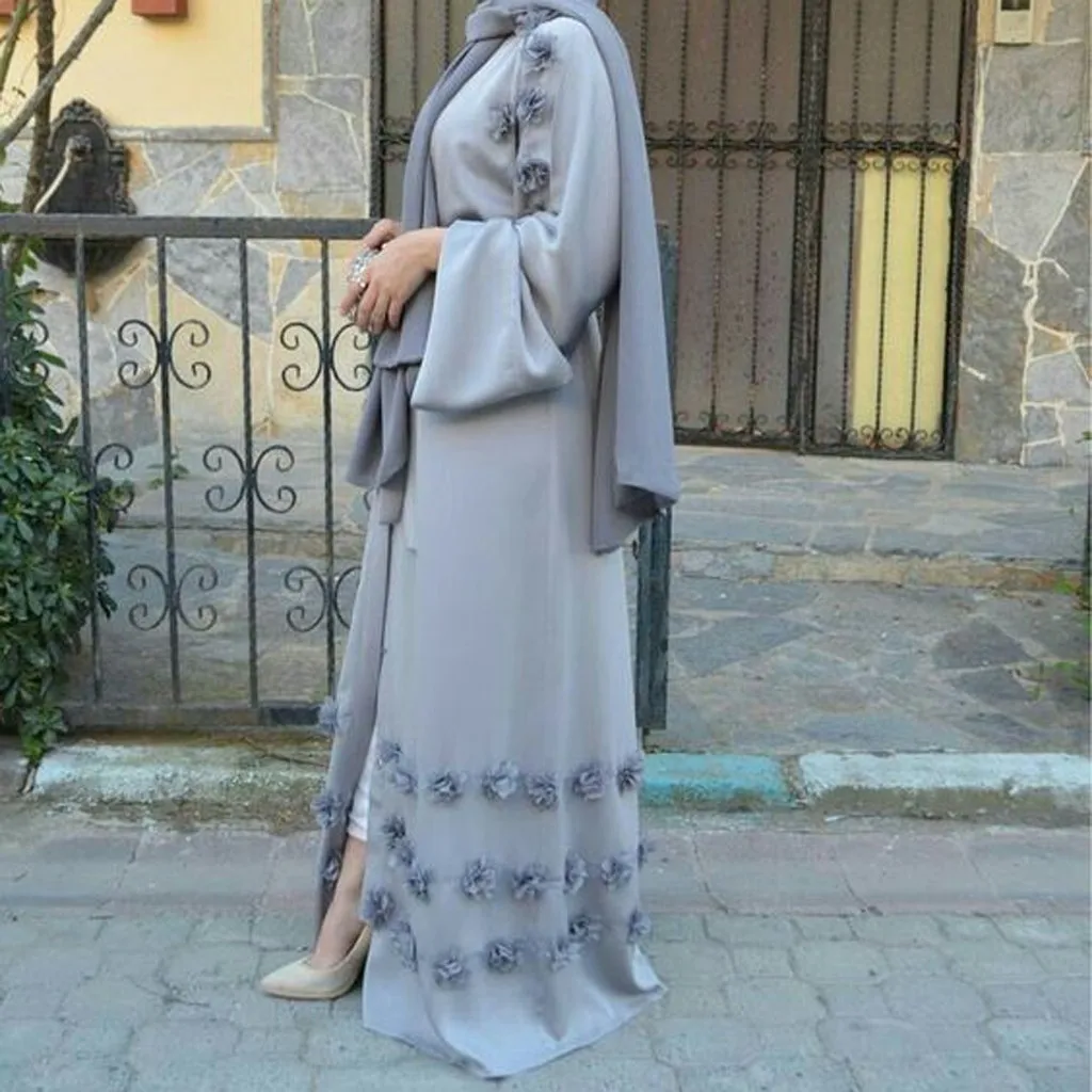 

Women Muslim Maxi Abaya Dress Loose Nidha Long Sleeves Solid Color Dubai Turkey Islam Clothes Caftan Robe Modest Gown Elegance