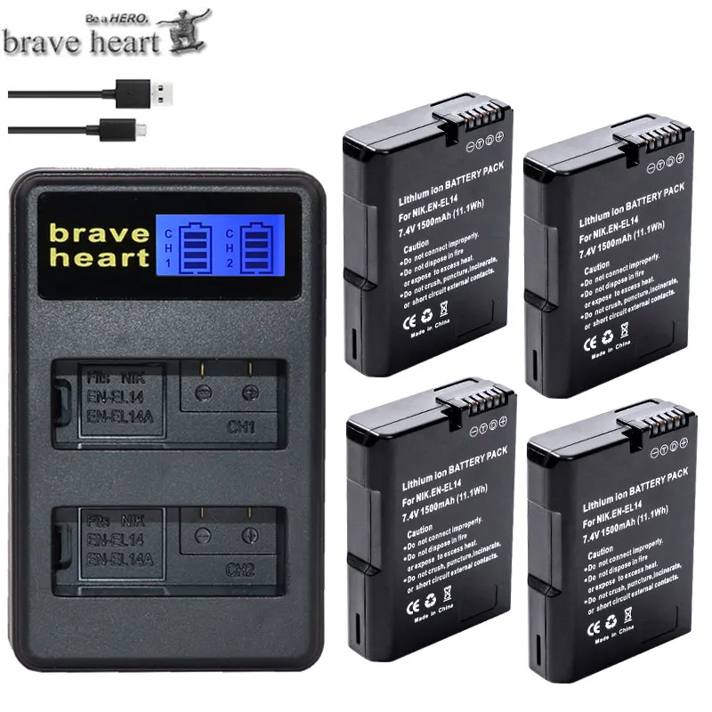 charger and 4battery 4xbateria EN-EL14 RU EL14 RU EL14a Батарея упаковке с открытыми порами+ двойной Зарядное устройство для Nikon D3100 D3200 D5100 D5200 DF P7000 P7100 P7200 P7700 P7800 - Цвет: charger and 4battery