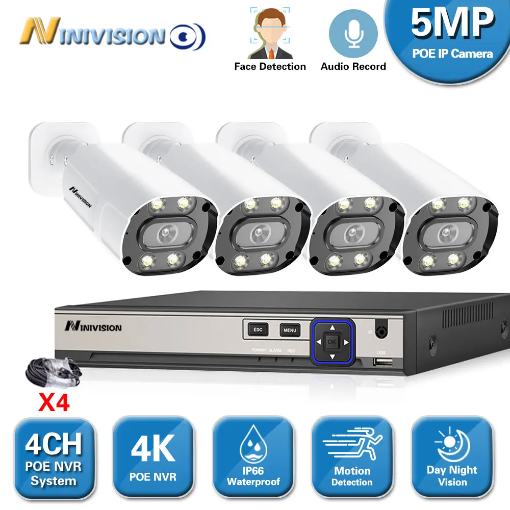 

H.265 POE CCTV System 4CH 5MP NVR Kit 5.0MP Audio Record AI IP Camera IR Outdoor Waterproof P2P Video Security Surveillance Set