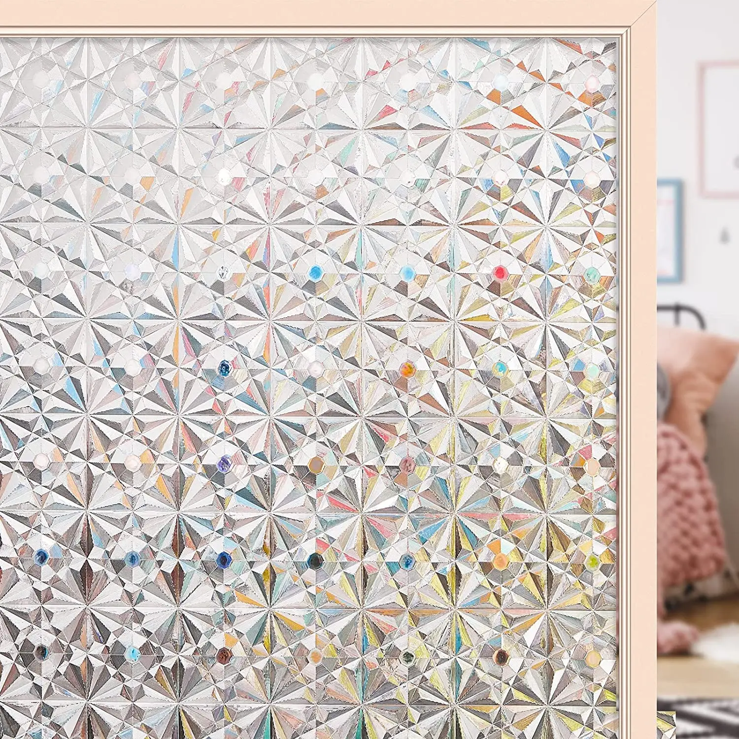 

LUCKYYJ Privacy Window Film,3D Kaleidoscope Glass Film, Frosted Heat Control Glass Clings Self Static Anti-UV Window Stickers