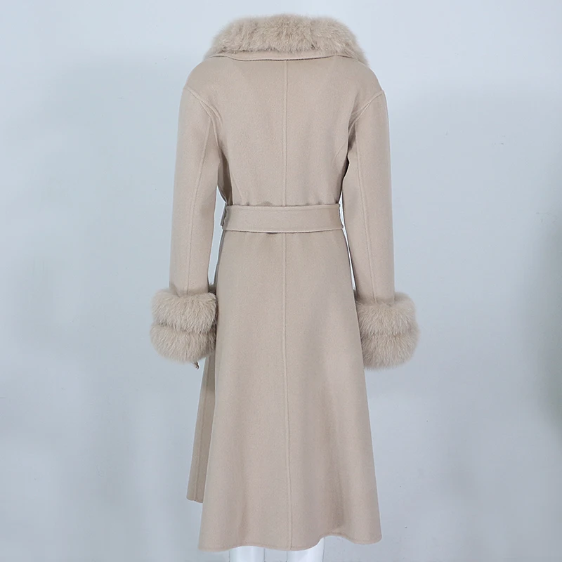 Женское кашемировое пальто OFTBUY длинное с натуральным мехом лисы уличная верхняя