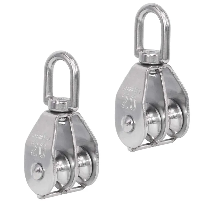 

Hot SV-M20 Double Pulley Stainless Steel Wire Rope Crane Double Wheel Swivel Lifting Rope Pulley Block(2Pcs)