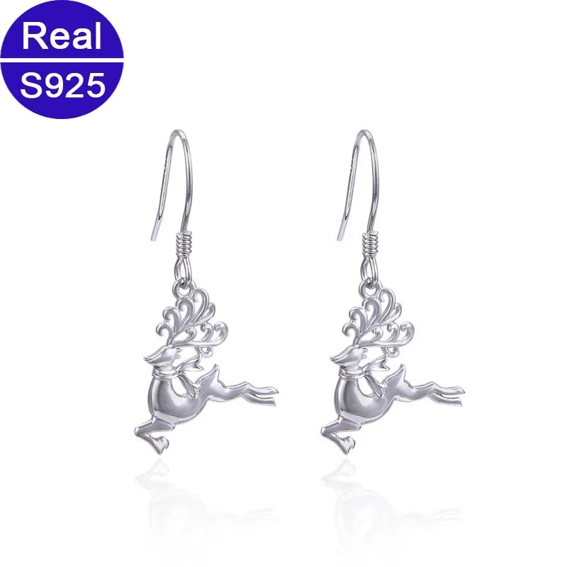 

Real Solid 925 Sterling Silver Drop Earrings Jewelry Fashion Cute Animal Christmas Deer Earring For Women Girls New Year Gift
