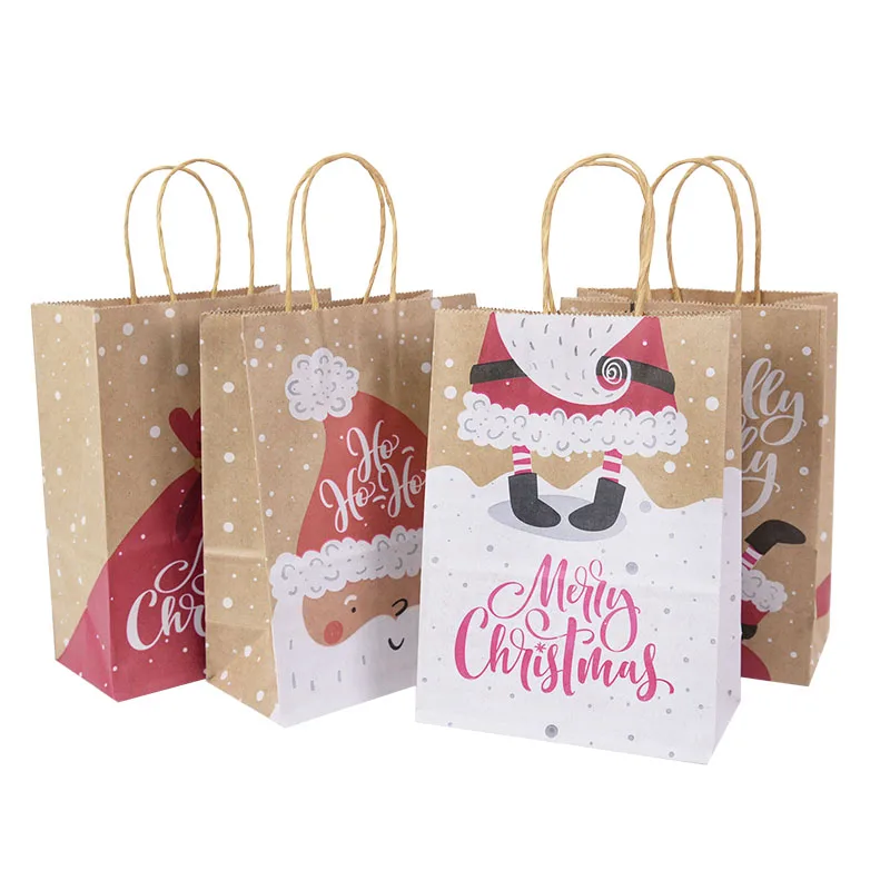 

5 шт./лот Рождественский пакет из крафт-бумаги, Санта-Клаус, новогодний праздничный подарок, пакет с ручками, детское печенье, сувениры, украш...