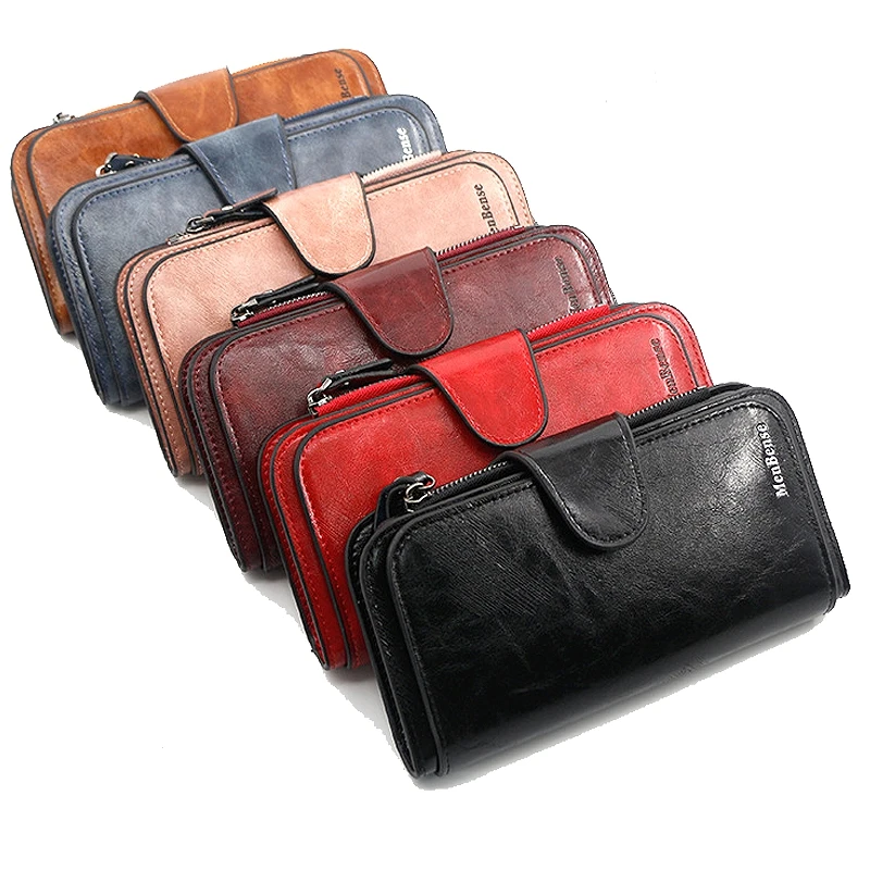 

Women Handbag Wallet Soft Pu Leather Solid Color Vintage Long Purses Mobile Phone Female Card Coin Purse Carteira Feminina