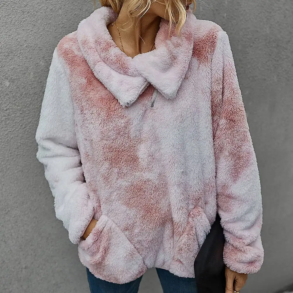 Женская теплая куртка из искусственного меха Tie Dye уличная флисовая ветровка