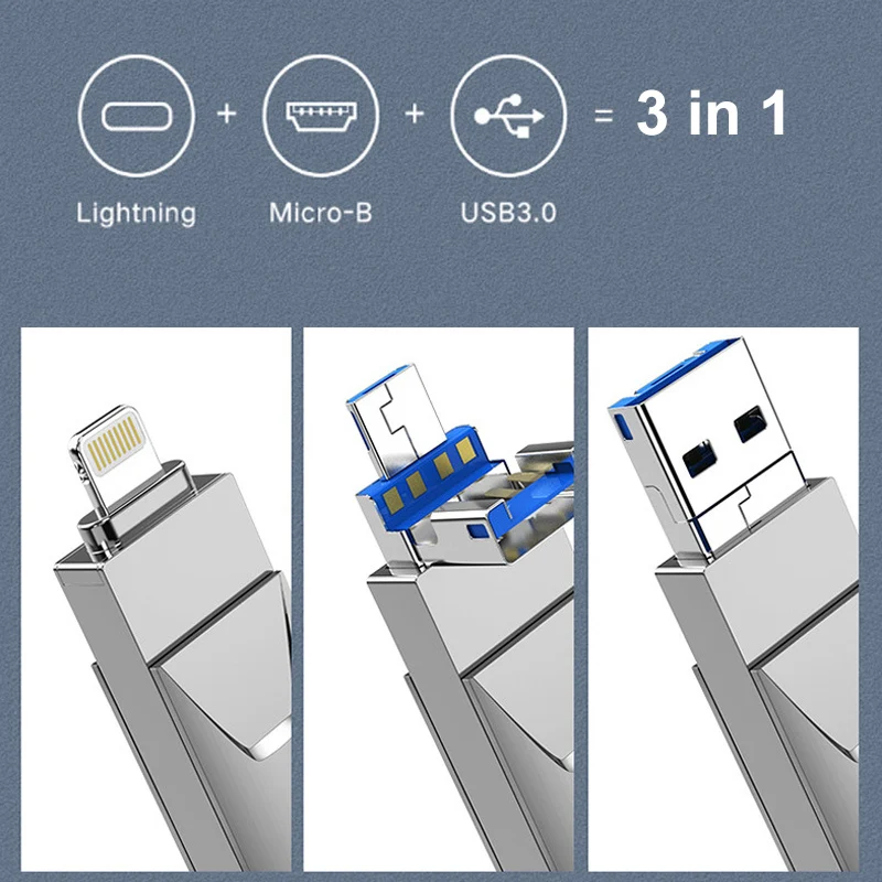 Флеш накопитель Lightning 3 в 1 32 ГБ 16 8 64 128 карта памяти USB 0 OTG Micro Pendrive 256 для iPhone lightning U