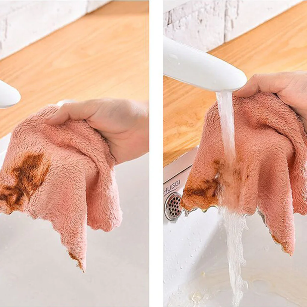 

10pcs Coral Velvet Dishcloth Water Absorption Dish Towel Grid Washing Cloth Color Random for cleaning wipe table kitchen towel