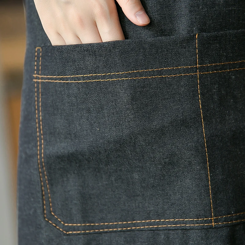 

Denim Canva Pocket Anti-oil Waterproof Apron Adjustabl Baking Kitchen Coffee BBQ