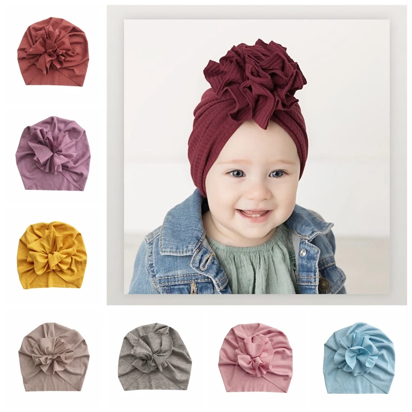 Bonito gorro de flores a rayas para ni&ntilde;as, 1 unidad, turbante con nudo, gorro, accesorios para fotos, regalos-1