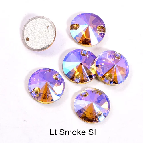 221SI-Lt Smoke SI 40pcs AAAAA Quality 12mm Round Rivoli Glass Sew On Rhinestones Flatback Crystal Sewing Strass for DIY Wedding Dress B1248 - Цвет: 221SI-Lt Smoke SI