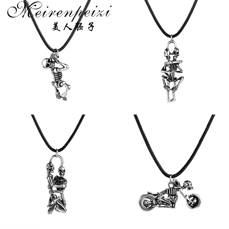 Ожерелье с подвеской в виде черепа для мужчин винтажная модель мотоцикла