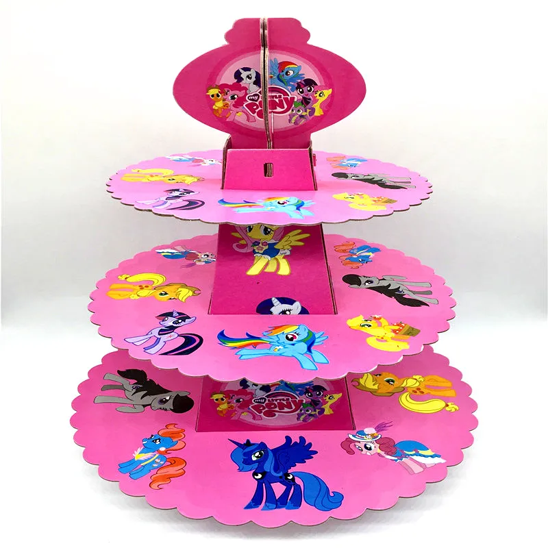 Little Pony-1pcs С героями мультфильма «Маша и Медведь» вечерние поставки 3-х уровневая кексы держатель подставка для тортов на день рождения конфеты стойка-витрина для тортов Беби Шауэр детский украшения - Цвет: Little Pony-1pcs