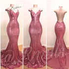 Женское вечернее платье-русалка, розовое длинное платье с открытой спиной и блестками, для выпускного вечера, 2020
