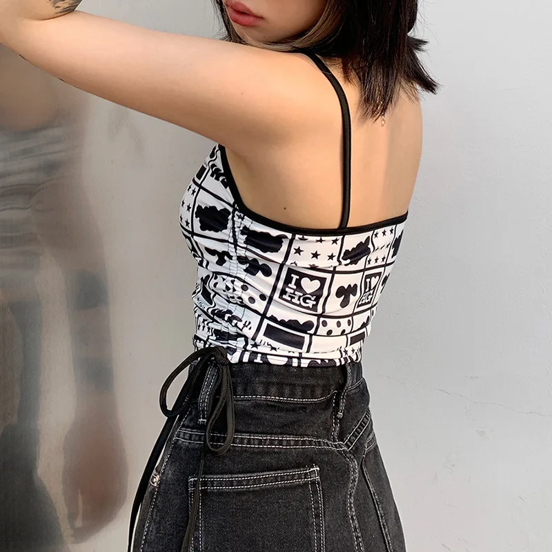 

Summer Tank Tops Ins Shirring Backless Sleeveless Sexy Slacing Sling Vest Street Casual Fashion Streetwear Strench Tees Women