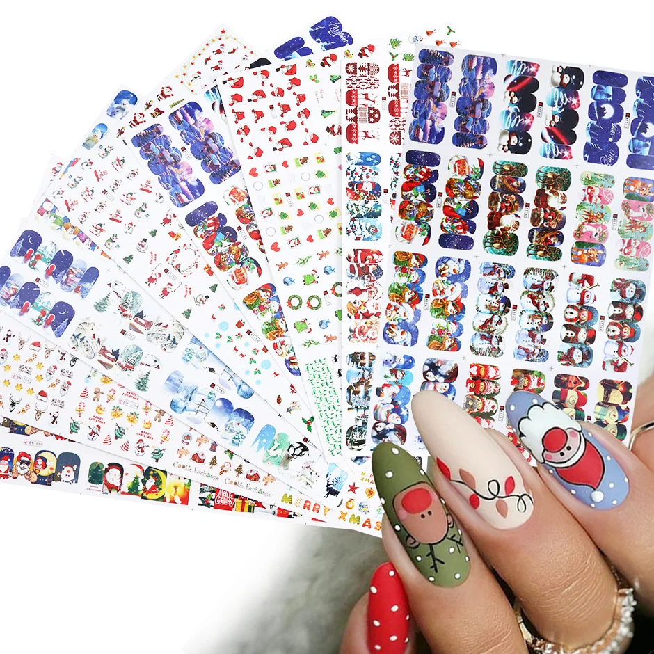 

Наклейки для ногтей Рождественская серия снег для пожилых подарок Новогодняя елка переводные наклейки для ногтей модные стерео водонепрон...