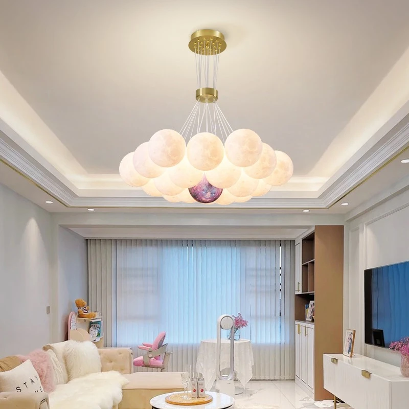 Kobuc Modern 3D Print Moon Bubble Chandelier 7/13/19 Balls Pendant Lamp for Dining Room Children Room Living Room Decoration images - 6