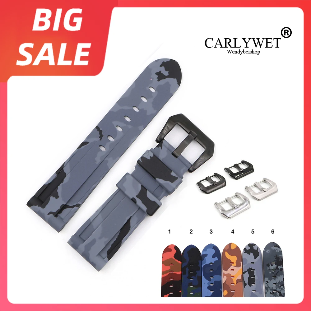 

CARLYWET Watch Band 22 24mm Waterproof Silicone Rubber Replacement Camo Grey Red Watchband Loops Strap For Panerai Luminor Strap