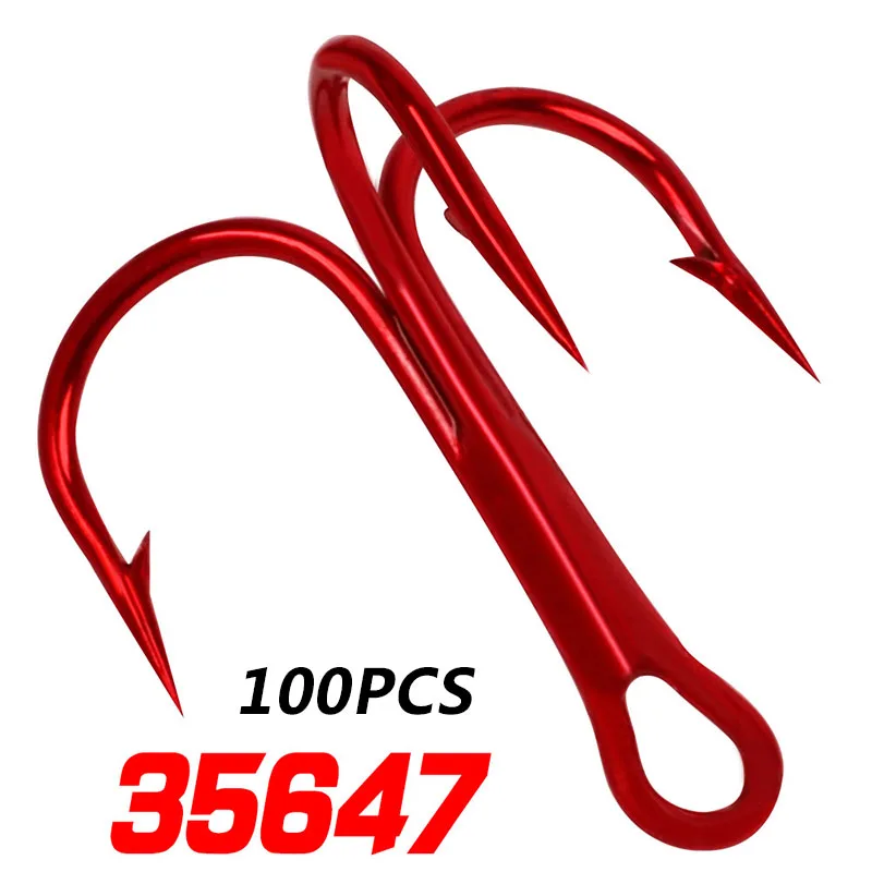 

Тройной Крючок из высокоуглеродистой стали, 100 шт., рыболовные снасти, круглый изогнутый тройной крючок морской окунь, 2 #-10 #, рыболовный крюч...