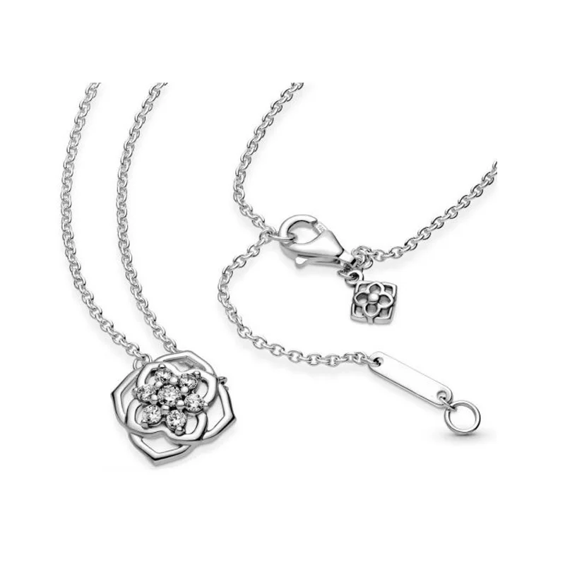 

2021 New S925 Sterling Silver Mother Day Necklaces Pave Carnation Flower Necklace Fit Original Pandora Pendants Women Gift