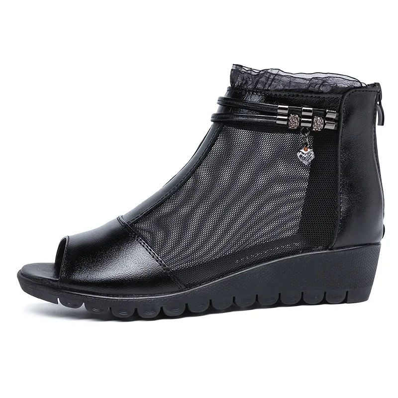 

2020 Summer New Leather Women's Wedge Heel Mesh Comfortable Comfortable Flat Casual Women's Shoes