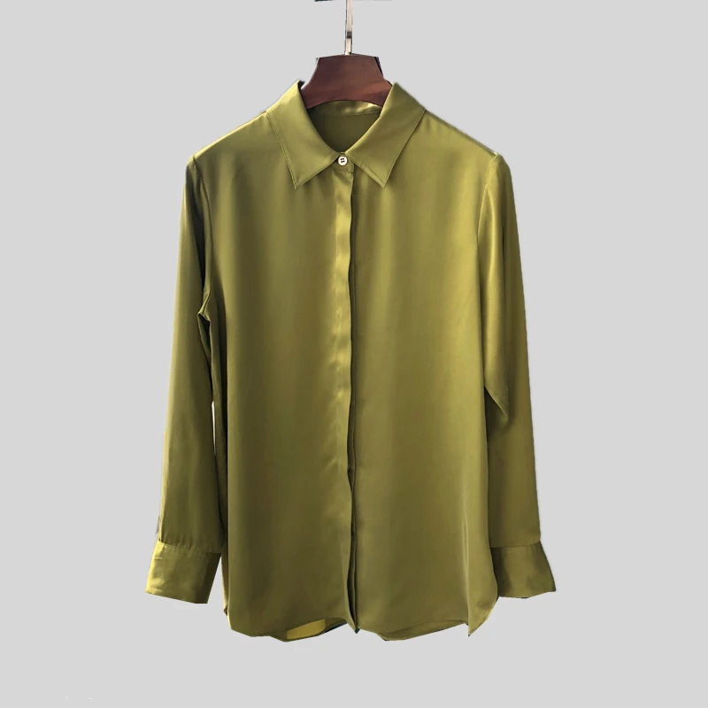 

100% шелковые рубашки, брендовая модная Женская осенне-Весенняя винтажная шелковая атласная рубашка с длинными рукавами, блузка
