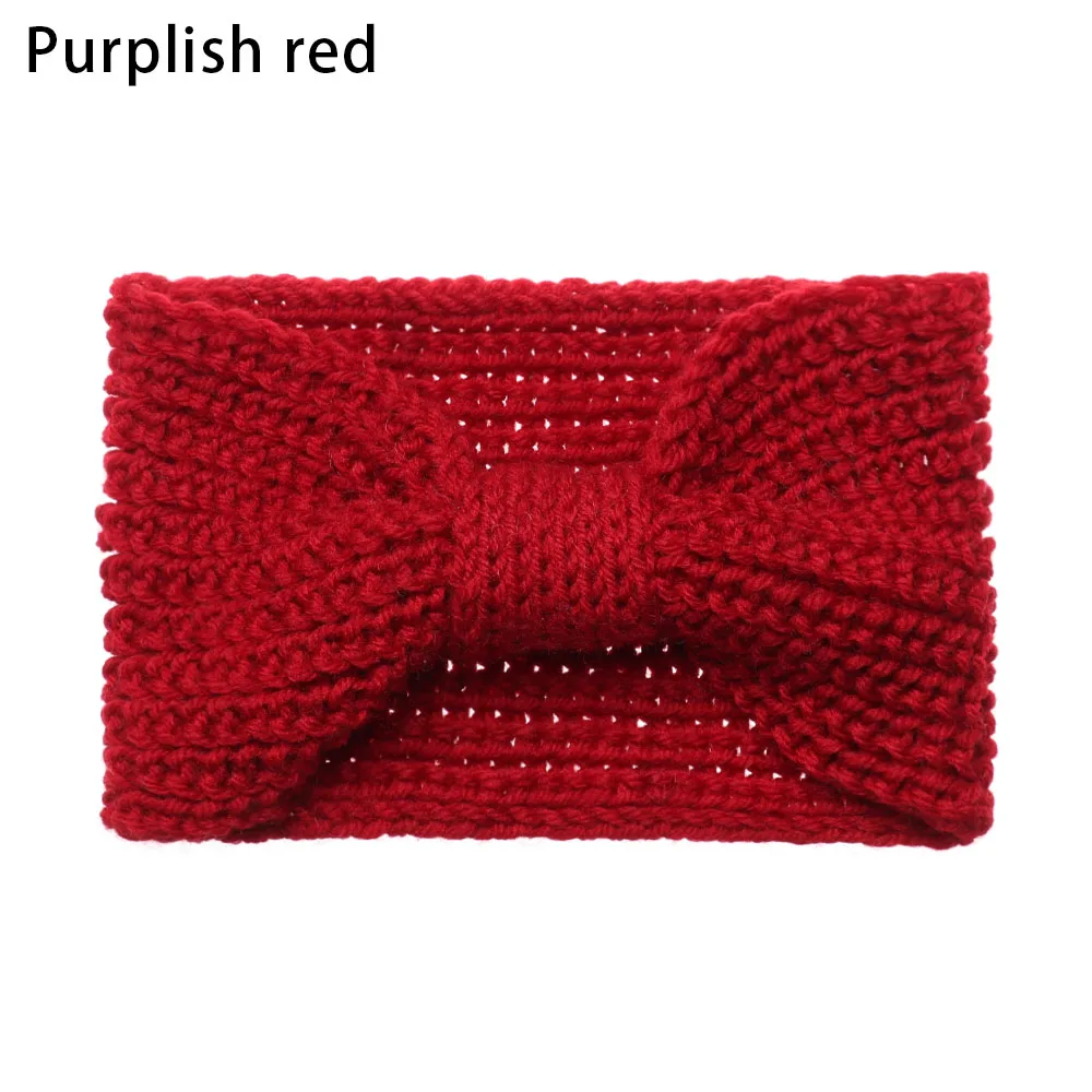 purplish red Новинка, женские вязанные крючком шерстяные повязки на голову, зимние богемные плетеные повязки для волос, одноцветные повязки для волос ручной работы - Цвет: purplish red