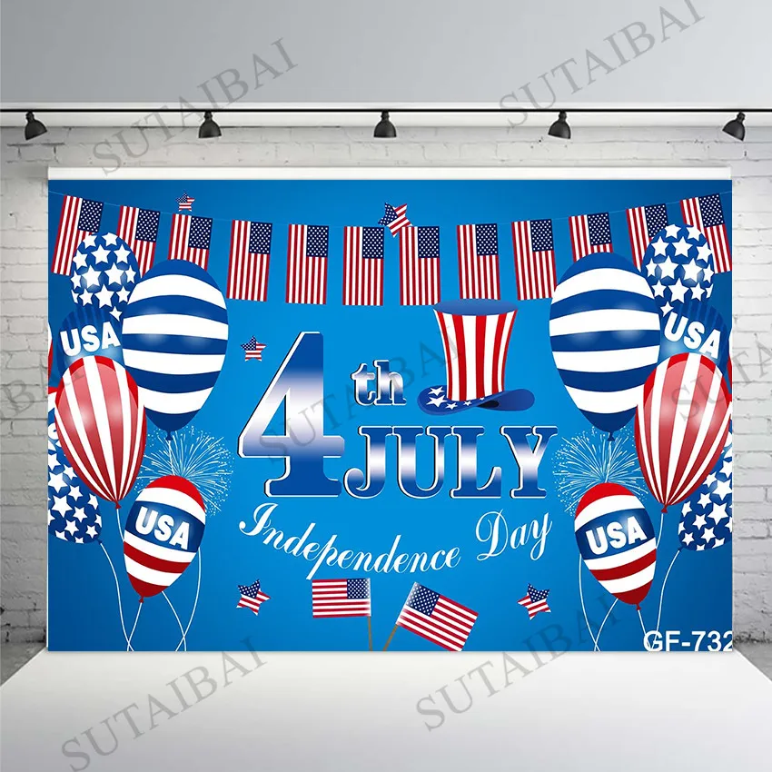 

July 4 American Independence Day Photography Background Blue Balloon Flag Backdrop Party Decor Photocall Backdrop Photo Studio