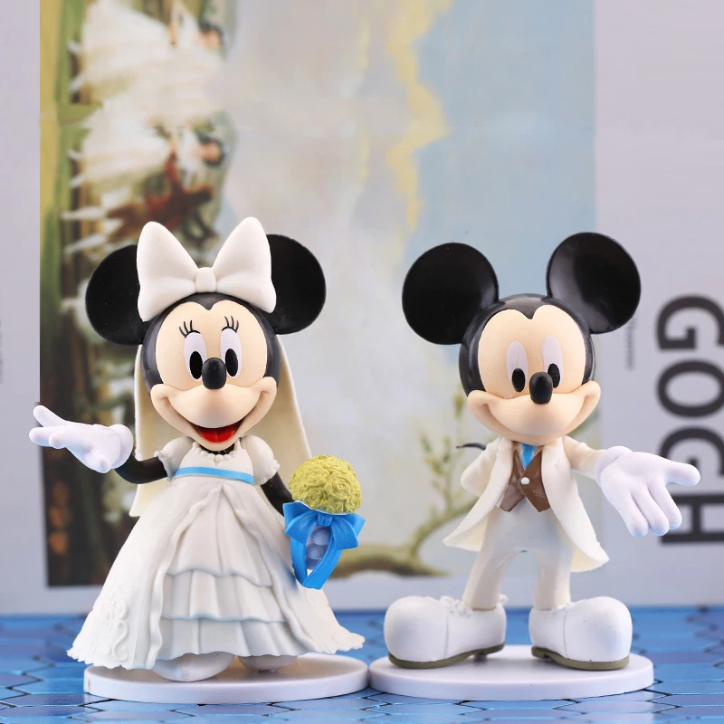 

Disney Cartoon White Wedding Dress Minnie Princess Action Figure Dolls Mickey Mouse Model Birthday Gift Cake Decoration Toys