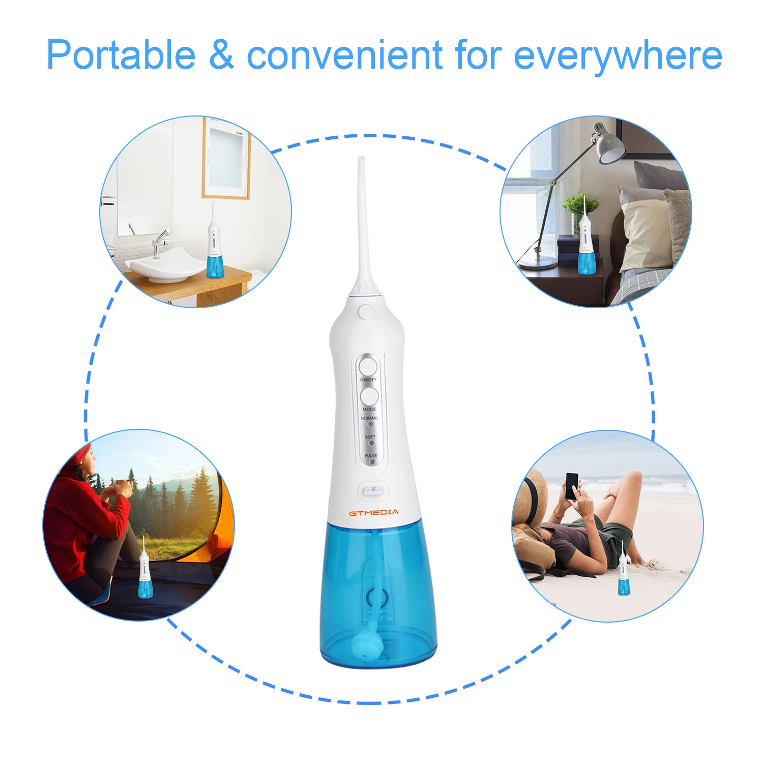 

GTMEDIA Portable Oral Irrigator USB Rechargeable Water Flosser 300ML Water Tank Three Modes Waterproof Dental Teeth Cleaner