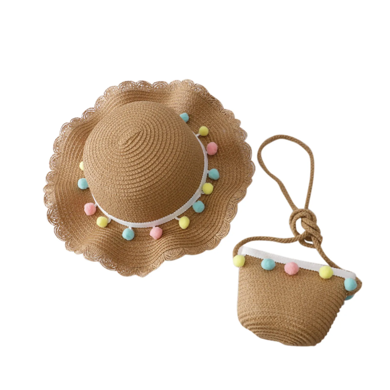 

Bucket Hat For Children Straw Hat Tassel Kawaii Colorful Straw Bag For Children Summer Hat For Baby Girl Casquette Enfant