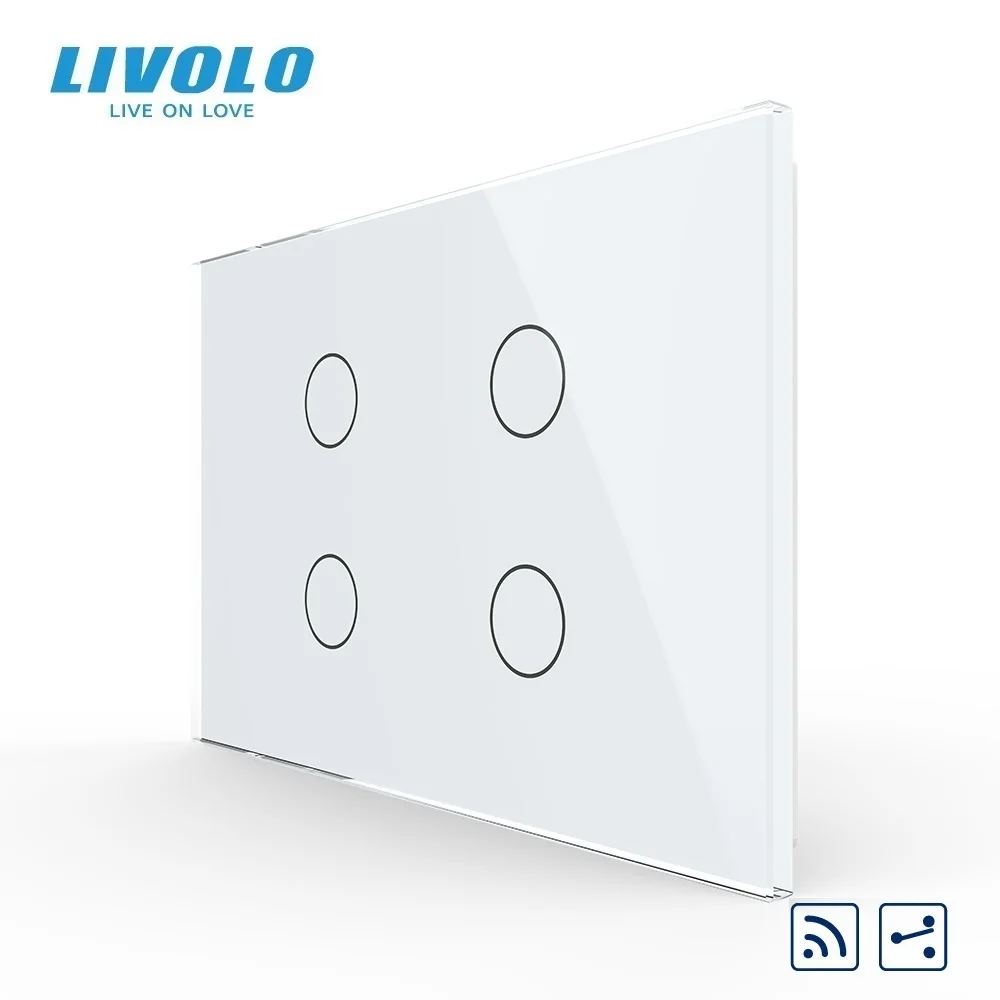 Livolo Remote Control Touch Switch,4 Gang 2 Way Wall Light Inteligent,Crystal Glass Panel AU/US Standard for Home Improvement