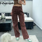 Джинсы Rapcopter мужские с большими карманами, повседневные брюки-карго с завышенной талией, базовые штаны, уличная одежда в стиле Харадзюку, 90-х