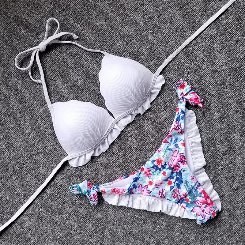 Бикини с чашками пуш-ап Женская купальная одежда размера плюс купальник белый