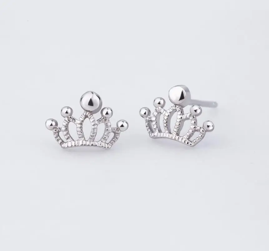 

925 Sterling Silver Piercing Crown Stud Earring For Women Wedding Party Jewelry pendientes A129