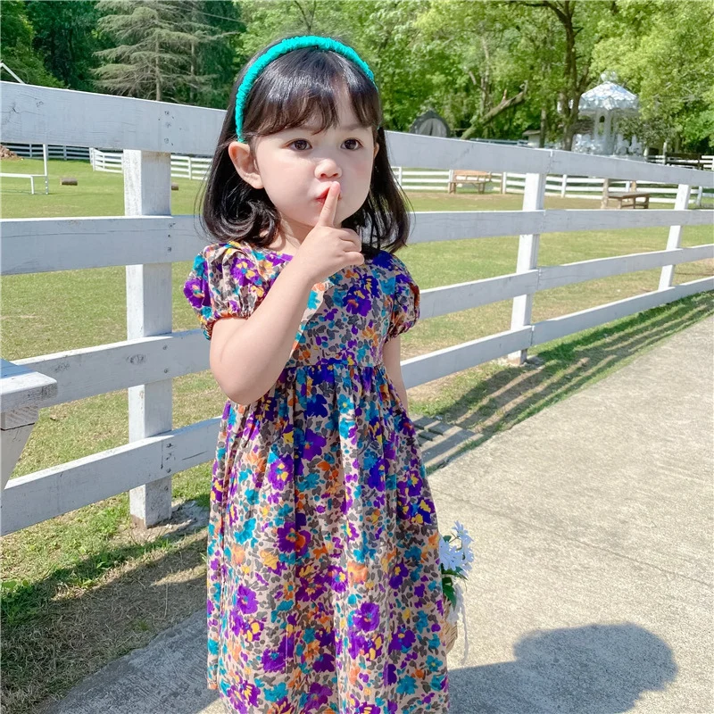 

Summer Fashion Baby Girl Retro Dresses Party Wedding Style Backless Dress Infant Machine Back Cross Bubble Sleeve Dresses 0-6T