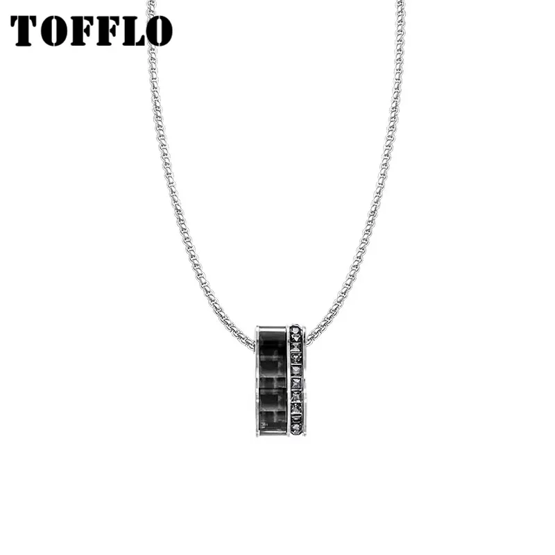 

TOFFLO Stainless Steel Jewelry Roller With Black Zircon Lovers Necklace Women's Fashion Clavicle Chain BSP1007