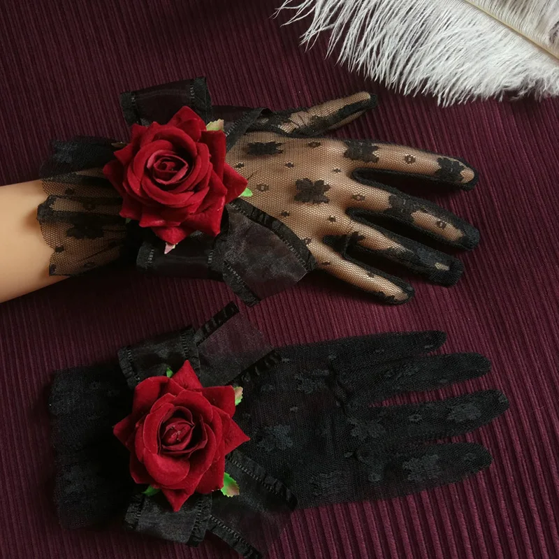 

Свадебные перчатки с кружевными цветами, Вечерние перчатки с ручными манжетами для фотосессии, Аксессуары для фотографии Лолиты