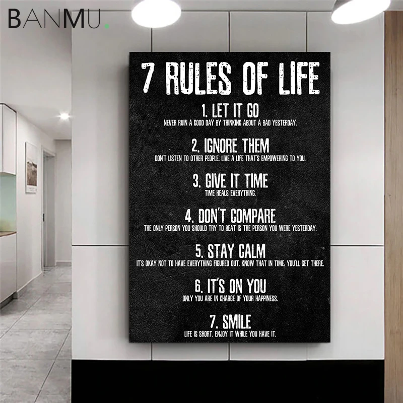 

BANMU Современная живопись холст семь вдохновляющие фразы текста 7 правила жизни печати плакатов для занятий в тренажерном зале и украшение д...