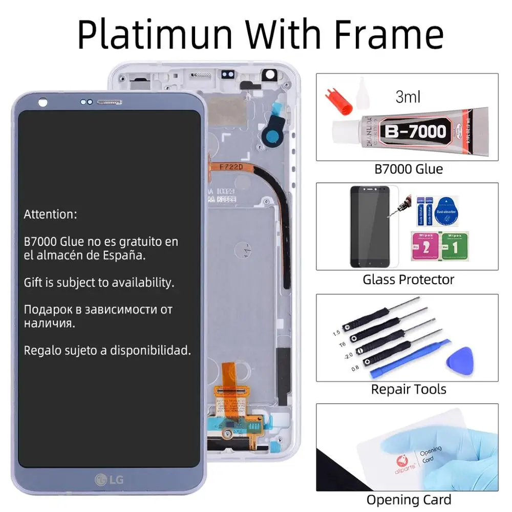 Дисплей для LG G6 LCD H870 H870DS H872 LS993 VS998 US997 в сборе с тачскрином на рамке черный золотой белый платиновый - Цвет: Platinum with Frame